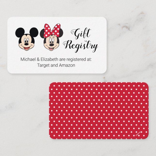 Carte D'accompagnement Mickey & Minnie | Registre des cadeaux pour révéla (Devant / Derrière)