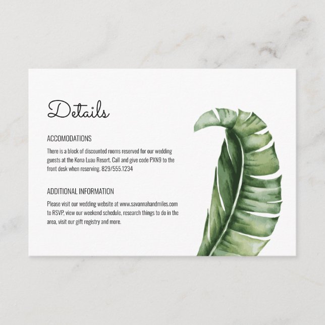 Carte D'accompagnement MidCentury Modern Banana Leaf Détails du Mariage (Devant)