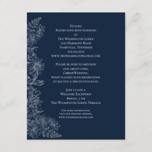 Carte D'accompagnement Midnight Blue White Floral Détails du Mariage