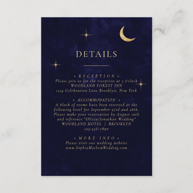 Carte D'accompagnement Midnight Celestial Gold Moon Stars Détails du Mari (Devant)