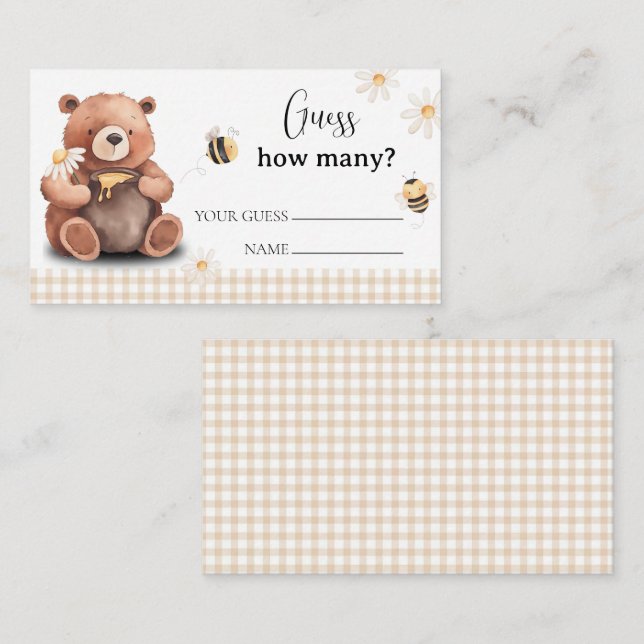 Carte D'accompagnement Miel abeille et ours Devinez combien de Baby showe (Devant / Derrière)