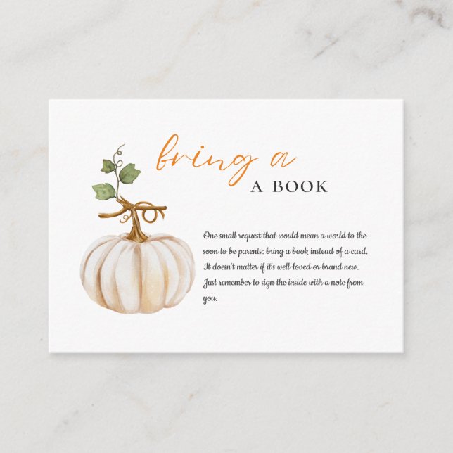 Carte D'accompagnement Mignonne apporter un livre Citrouille Baby shower (Devant)