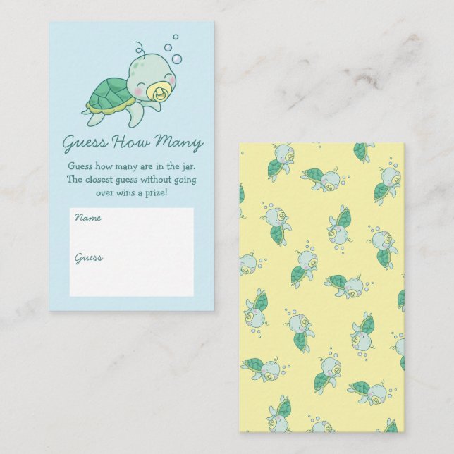 Carte D'accompagnement Mignonne Baby shower de tortue de mer Kawaii Devin (Devant / Derrière)