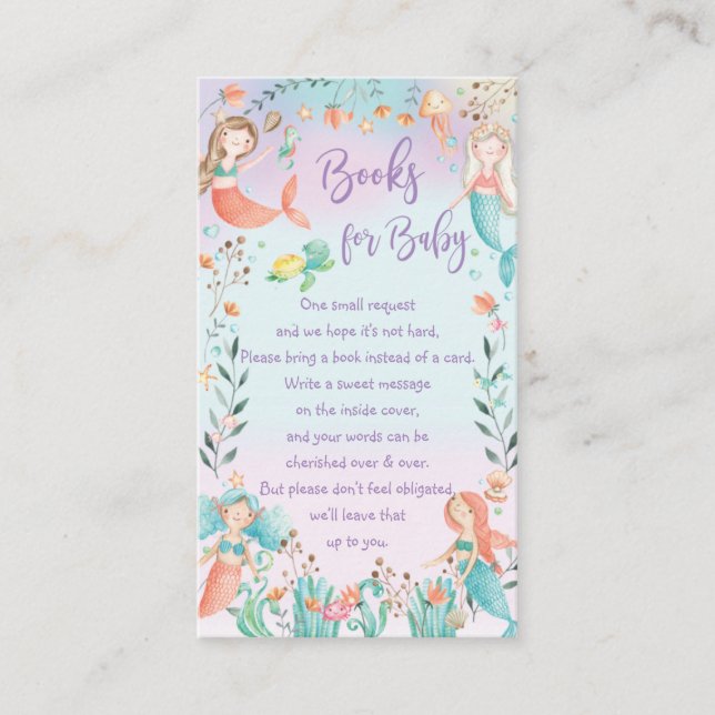 Carte D'accompagnement Mignonne Baby shower Sirène Apportez un livre à la (Devant)