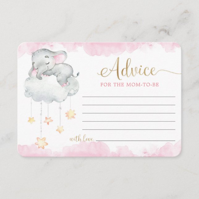 Carte D'accompagnement Mignonne éléphant rose or Conseils aux parents mèr (Devant)