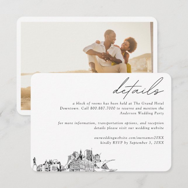 Carte D'accompagnement Milwaukee Mariage Hotel Détails du bloc de chambre (Devant / Derrière)