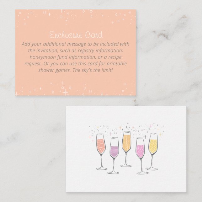 Carte D'accompagnement Mimosa Champagne Bellini Peach Fête des mariées (Devant / Derrière)