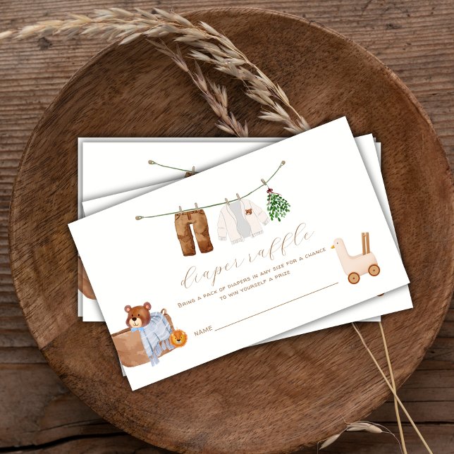 Carte D'accompagnement Mini-Baby shower Boho Boy Vêtements Barreau Raffle (Minimal Boho Boy Clothes Baby Shower Diaper Raffle Enclosure Card)
