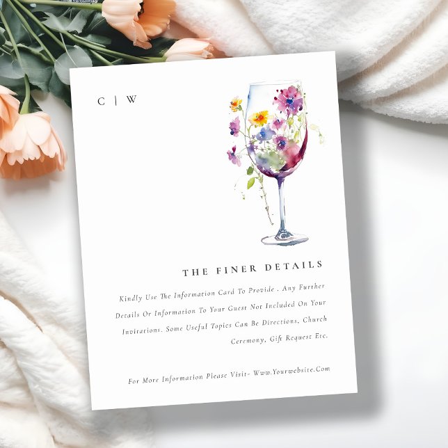 Carte D'accompagnement Mini Chic Vin Floral Détails du Mariage (Créateur téléchargé)