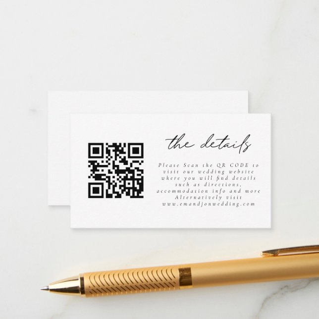Carte D'accompagnement Mini code QR Détails du Mariage de script simple (Devant/Arrière en situation)