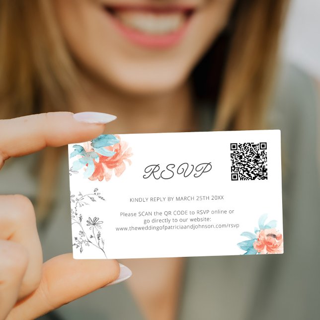 Carte D'accompagnement Mini code QR floral moderne mariage en ligne RSVP (Créateur téléchargé)