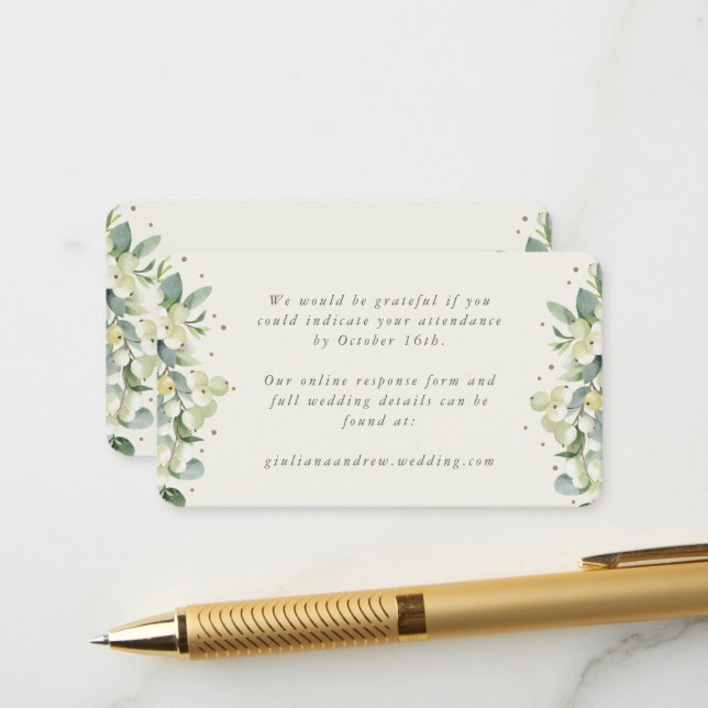 Carte D'accompagnement Mini crème Snowberry+Eucalyptus Online RSVP (Devant/Arrière en situation)