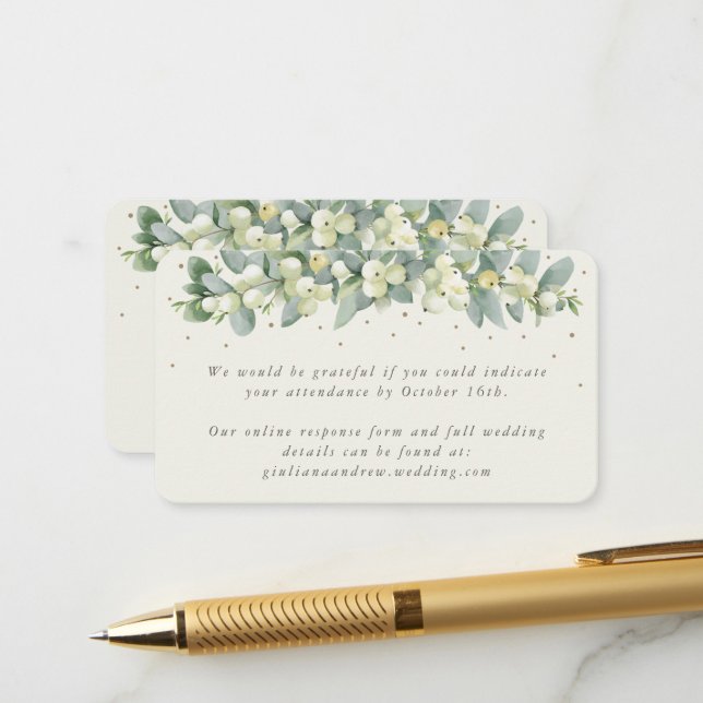 Carte D'accompagnement Mini crème Snowberry+Eucalyptus Online RSVP (Devant/Arrière en situation)