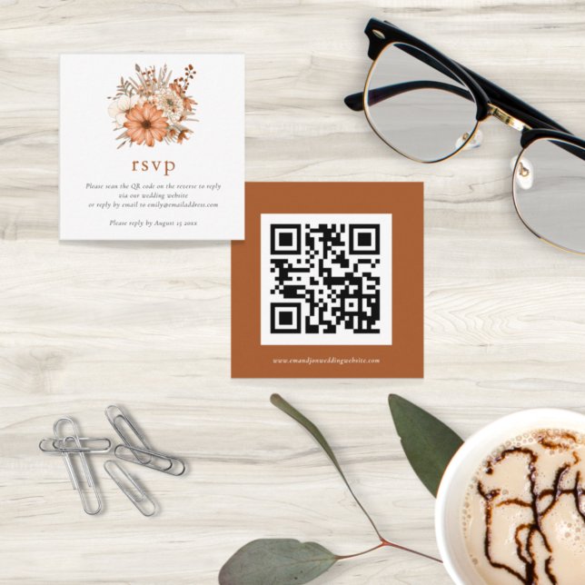 Carte D'accompagnement Mini florales d'automne Code QR Mariage RSVP en li (Créateur téléchargé)