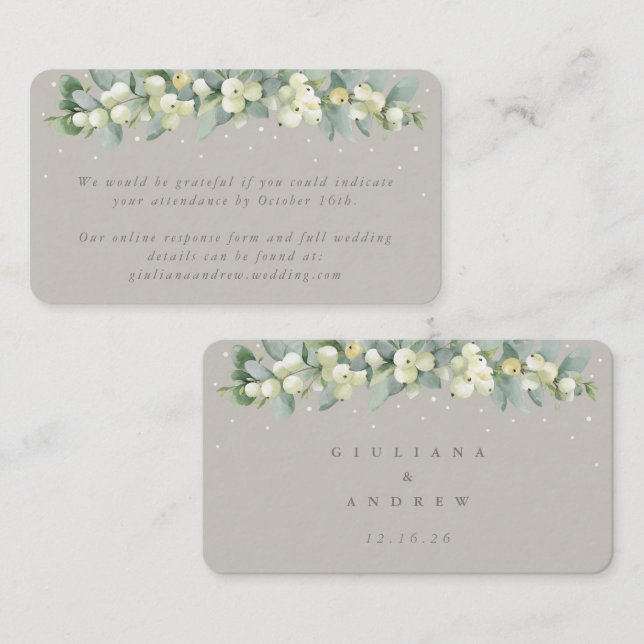 Carte D'accompagnement Mini Greige Snowberry+Eucalyptus RSVP en ligne (Devant / Derrière)