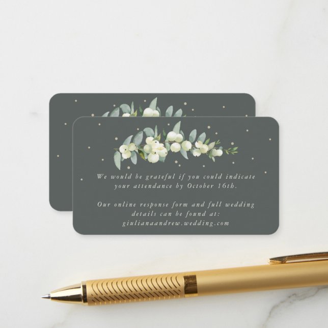 Carte D'accompagnement Mini Gris Vert Snowberry+Eucalyptus en ligne RSVP (Devant/Arrière en situation)