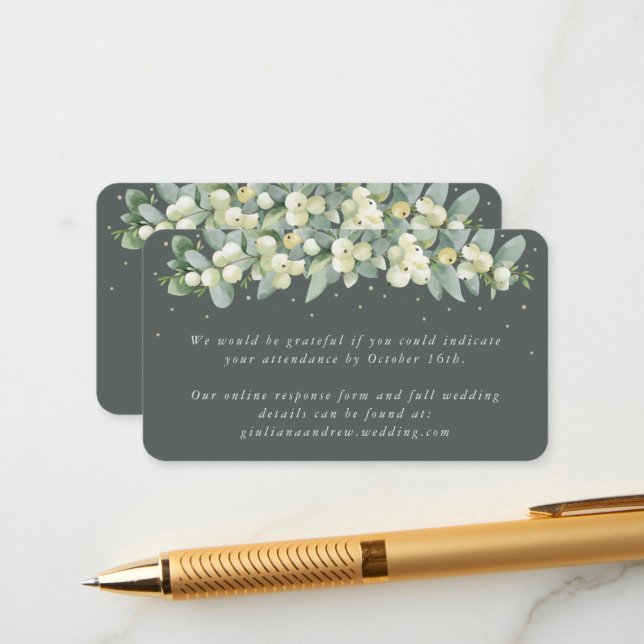 Carte D'accompagnement Mini Gris Vert Snowberry+Eucalyptus en ligne RSVP (Devant/Arrière en situation)