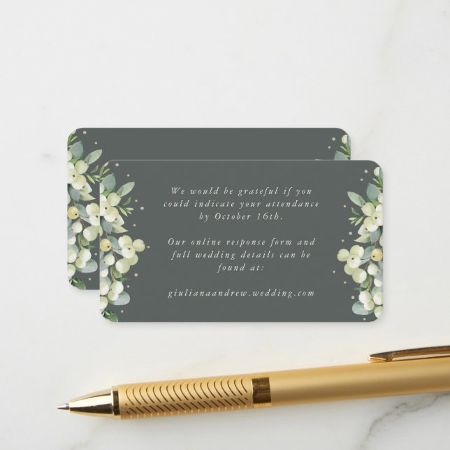 Carte D'accompagnement Mini Gris Vert Snowberry+Eucalyptus en ligne RSVP (Devant/Arrière en situation)