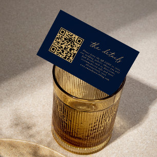 Carte D'accompagnement Mini QR Code Gold Script Navy Blue Mariage Détails