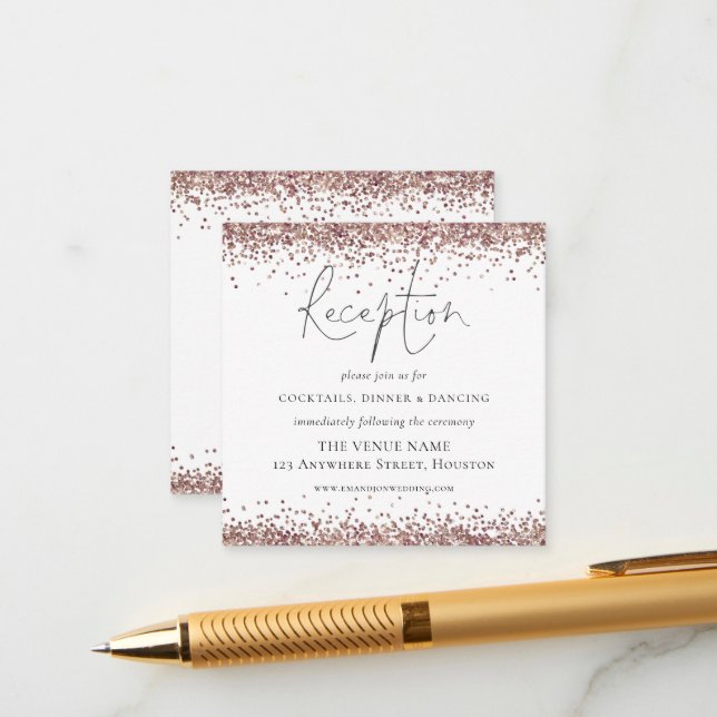 Carte D'accompagnement MINI Rose Gold Parties scintillant Détails de la r (Devant/Arrière en situation)