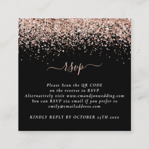 Carte D'accompagnement Mini Rose Parties scintillant or QR Code Black Wed