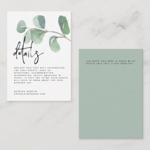 Carte D'accompagnement MINI Script Green Eucalyptus Détails du Mariage