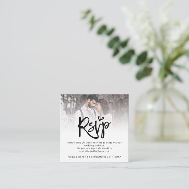 Carte D'accompagnement Mini Script QR Code photo Mariage RSVP Enclôture (Debout devant)