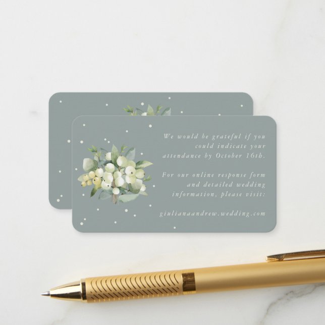 Carte D'accompagnement Mini Seafoam Snowberry+Eucalyptus Online RSVP (Devant/Arrière en situation)