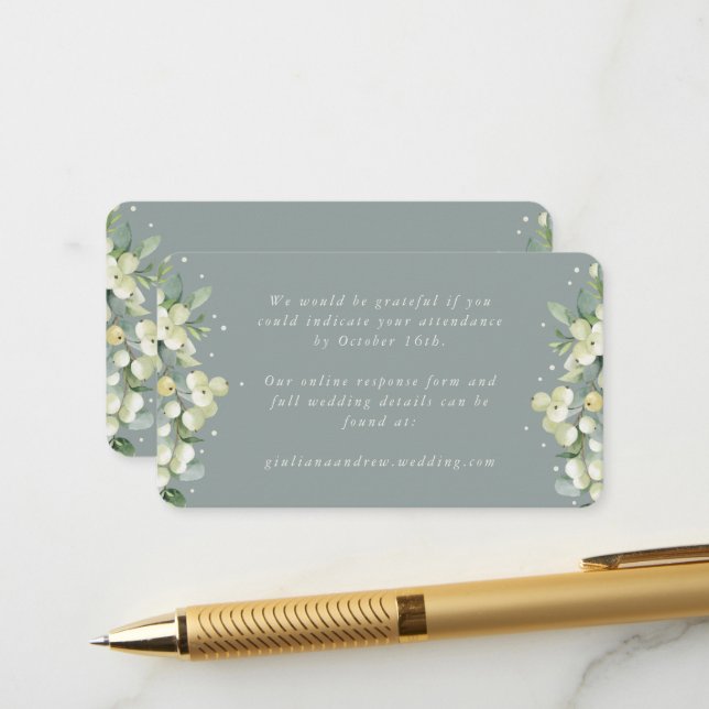 Carte D'accompagnement Mini Seafoam Snowberry+Eucalyptus Online RSVP (Devant/Arrière en situation)
