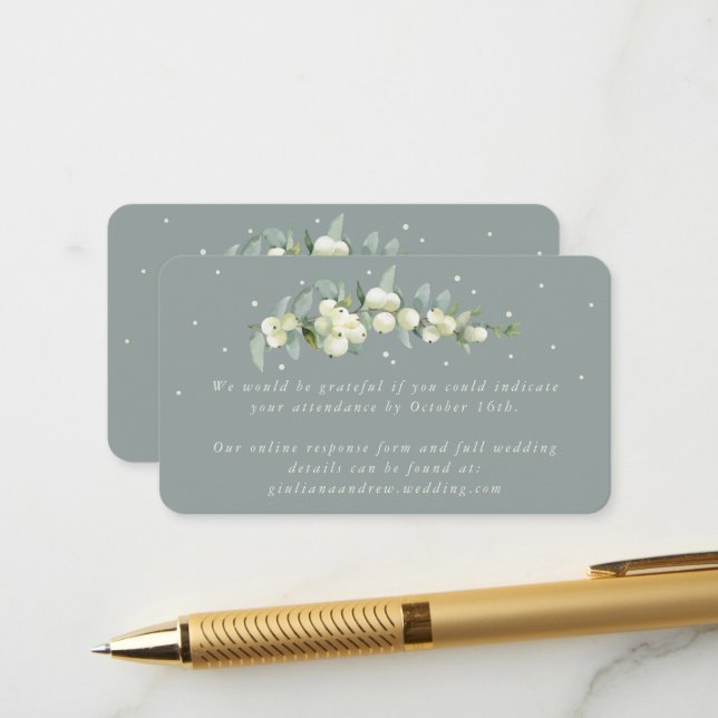 Carte D'accompagnement Mini Seafoam Snowberry+Eucalyptus Online RSVP (Devant/Arrière en situation)