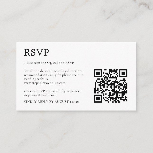 Carte D'accompagnement MINI Simple Black White QR Code RSVP (Devant)