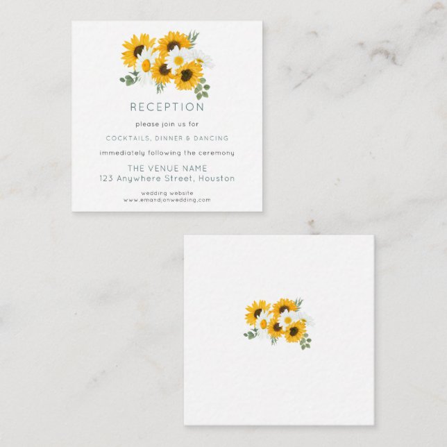 Carte D'accompagnement MINI Sunflower Détails de la réception de mariage (Devant / Derrière)