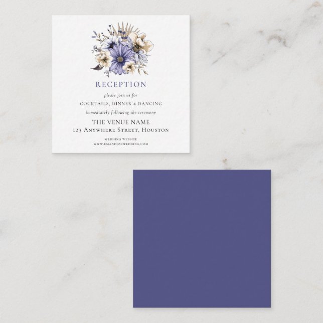Carte D'accompagnement MINI TAILLE Florales violettes Détails de la récep (Devant / Derrière)
