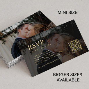 Carte D'accompagnement Miniature moderne en or noir photo mariage QR RSVP