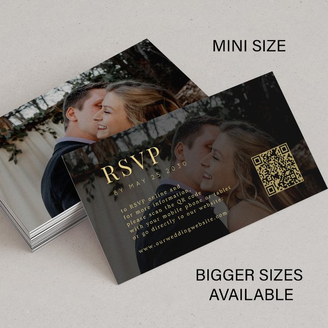 Carte D'accompagnement Miniature moderne en or noir photo mariage QR RSVP (Créateur téléchargé)