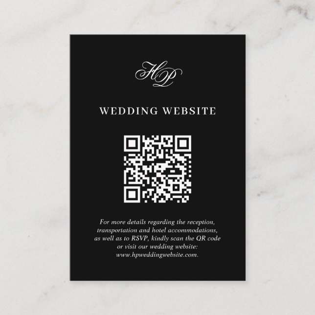 Carte D'accompagnement Miniature noire - Mariage de monogramme - Code QR (Devant)