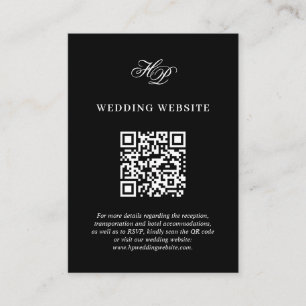 Carte D'accompagnement Miniature noire - Mariage de monogramme - Code QR