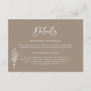 Carte D'accompagnement Minimailist Floral Bouquet Taupe Détails Mariage
