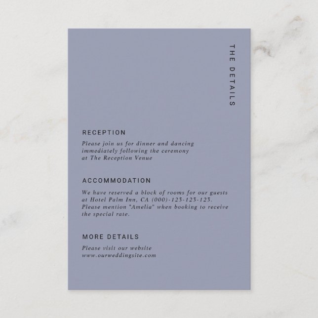 Carte D'accompagnement Minimal Dusty Blue Modern Simple Wedding Details (Devant)