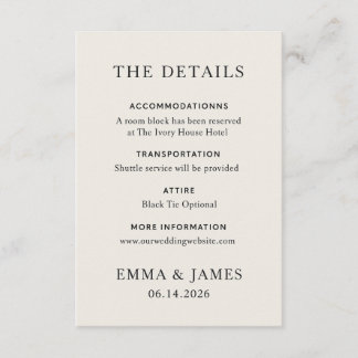 Carte D'accompagnement Minimal Elegant Wedding Details Card