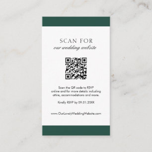Carte D'accompagnement Minimal Emerald vert moderne QR Code Mariage
