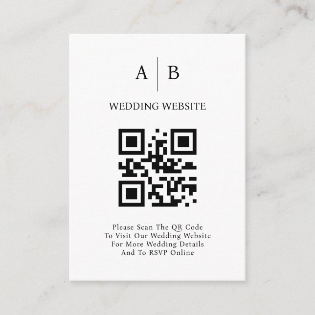Carte D'accompagnement Minimal et chic, noir et blanc Mariage de code QR (Devant)