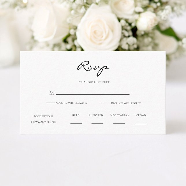 Carte D'accompagnement Minimal et chic | Noir et Blanc mariage RSVP (minimal simple wedding rsvo card with choice of food options , tie the knot in style)