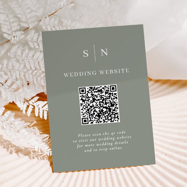 Carte D'accompagnement Minimal et chic | Sage Green QR Code Mariage (Créateur téléchargé)