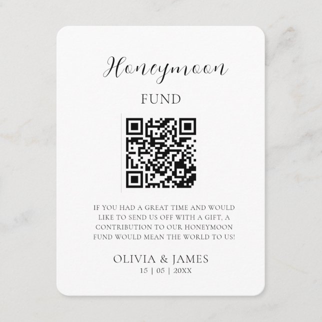Carte D'accompagnement Minimal Honeymoon Fund Request QR Code Card (Devant)