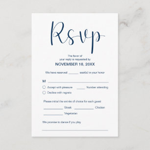 Carte D'accompagnement Minimal moderne et élégant, RSVP, bleu marine, rép