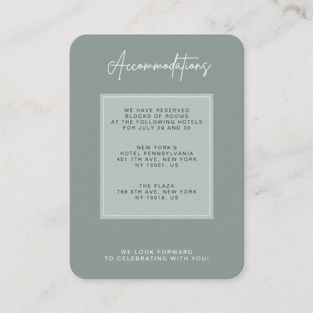 Carte D'accompagnement Minimal Sage Green Wedding Accommodation (Devant)