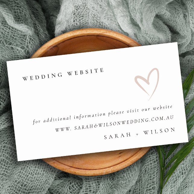 Carte D'accompagnement Minimal Simple Script Blush Heart Mariage Site Web (Créateur téléchargé)