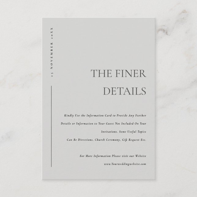 Carte D'accompagnement Minimal Soft Light Grey Typography Détail de Maria (Devant)