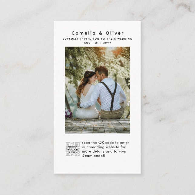 Carte D'accompagnement MINIMALISATION Mariage blanc et noir PHOTO CODE QR (Devant)